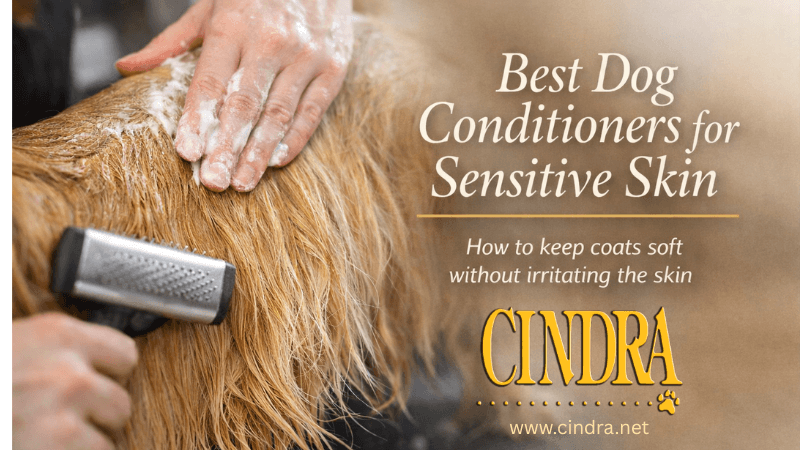 dog groomer applying conditioner to a dog coat for sensitive skin grooming guide