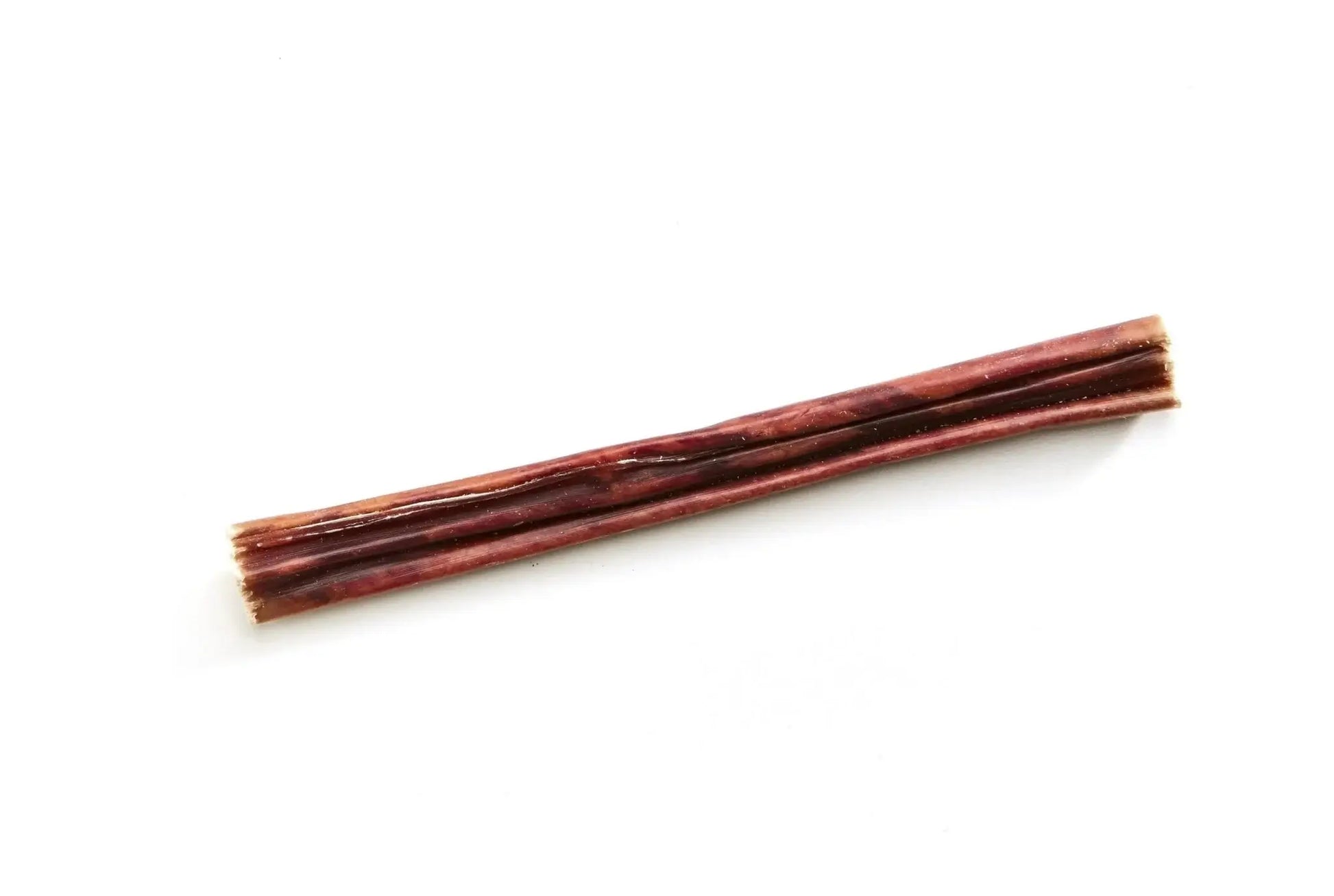 Single 6-inch esophagus stick gullet chew for dogs on white background, natural beef dog treat by Cindra Pet Products