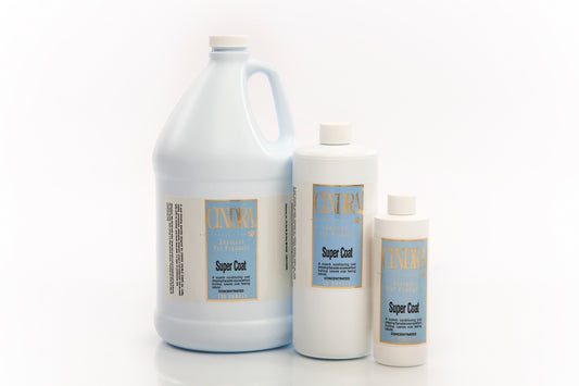 Cindra Super Coat – flagship volumizing dog coat spray for show dogs, adds lift, body, and shine with a lightweight, non-sticky professional formula.